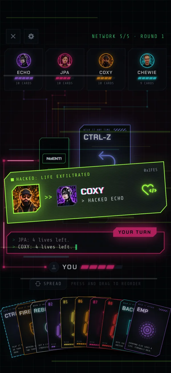 The HACKED cut-in: a life is stolen from another player.
